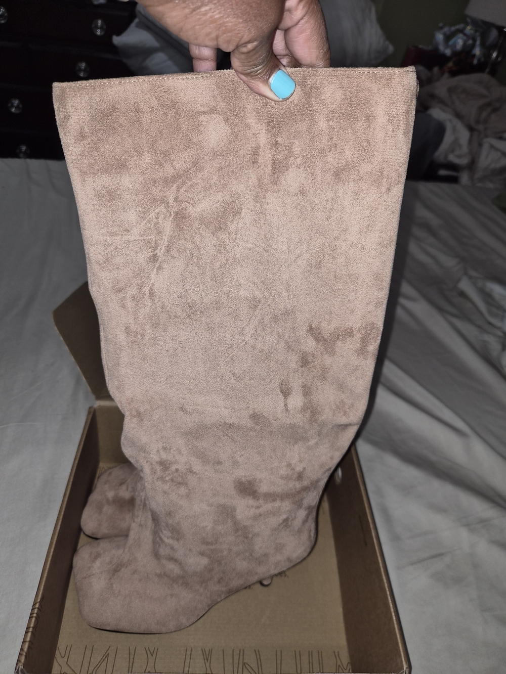 Women's Over-the-Calf Suede Like Boot with Fun Shaped Toe